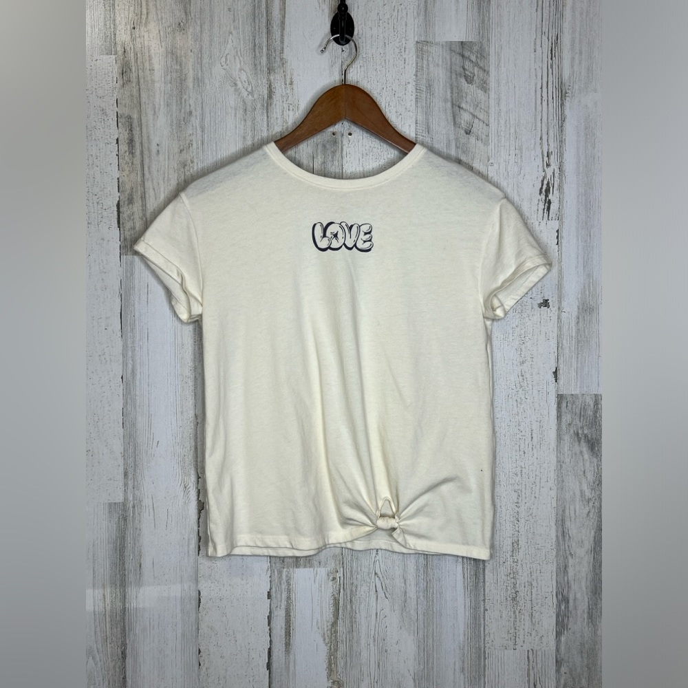 Wonder Nation Girls LOVE Short Sleeve Twist Graphics Top Cream Black XXL 18